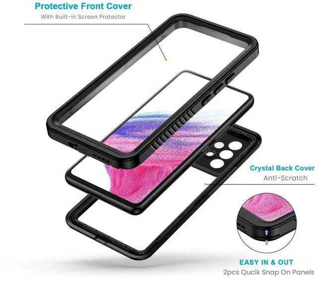 Alt view image 2 of 7 - for Samsung Galaxy A53 5G Case, IP68 Waterproof Dustproof with Built-in Screen Protector, Heavy Duty Full Body Protective Phone Case for Samsung A53 5G, Black/Clear