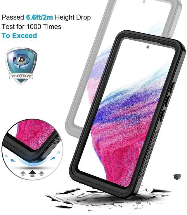 Alt view image 5 of 7 - for Samsung Galaxy A53 5G Case, IP68 Waterproof Dustproof with Built-in Screen Protector, Heavy Duty Full Body Protective Phone Case for Samsung A53 5G, Black/Clear