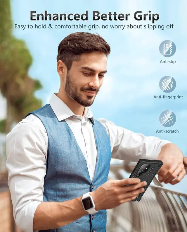Alt view image 6 of 7 - for Samsung Galaxy S22 Ultra Case: Built-in Screen Protector & Kickstand & Belt-Clip Holster, Full-Body Dual Layer Rugged Heavy Duty Shockproof Protective Phone Cover-Black