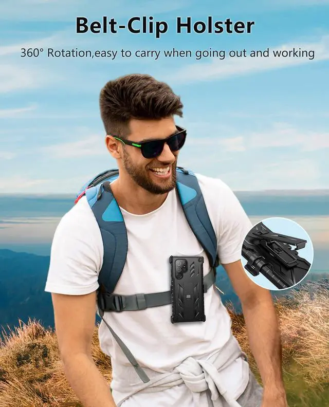 Alt view image 7 of 7 - for Samsung Galaxy S22 Ultra Case: Built-in Screen Protector & Kickstand & Belt-Clip Holster, Full-Body Dual Layer Rugged Heavy Duty Shockproof Protective Phone Cover-Black