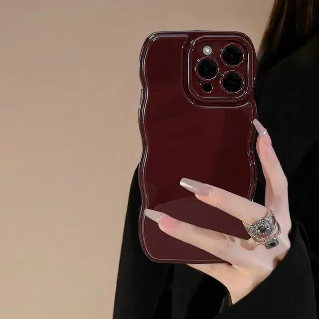 Main image of Phone Case for iPhone 16 Pro Case,Simple Wave Design Wavy Frame Soft Silicone Aesthetic for iPhone 16 Pro,Wine Red