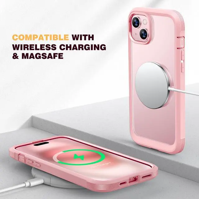 Alt view image 5 of 6 - Designed for iPhone 15 Case, Full Body Rugged Case with Built-in Touch Sensitive Anti-Scratch Screen Protector, with Camera Lens Protector for iPhone 15 6.1" (Coral Pink)