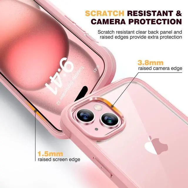 Alt view image 6 of 6 - Designed for iPhone 15 Case, Full Body Rugged Case with Built-in Touch Sensitive Anti-Scratch Screen Protector, with Camera Lens Protector for iPhone 15 6.1" (Coral Pink)