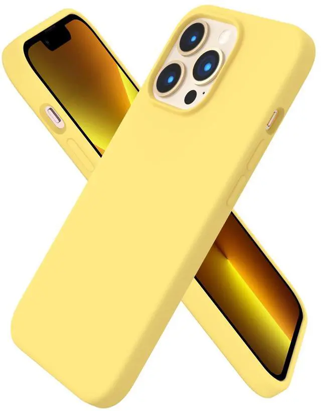 Main image of Compatible with iPhone 13 Pro Case 6.1, Slim Liquid Silicone 3 Layers Full Covered Soft Gel Rubber Case Cover 6.1 inch-Lemon Yellow