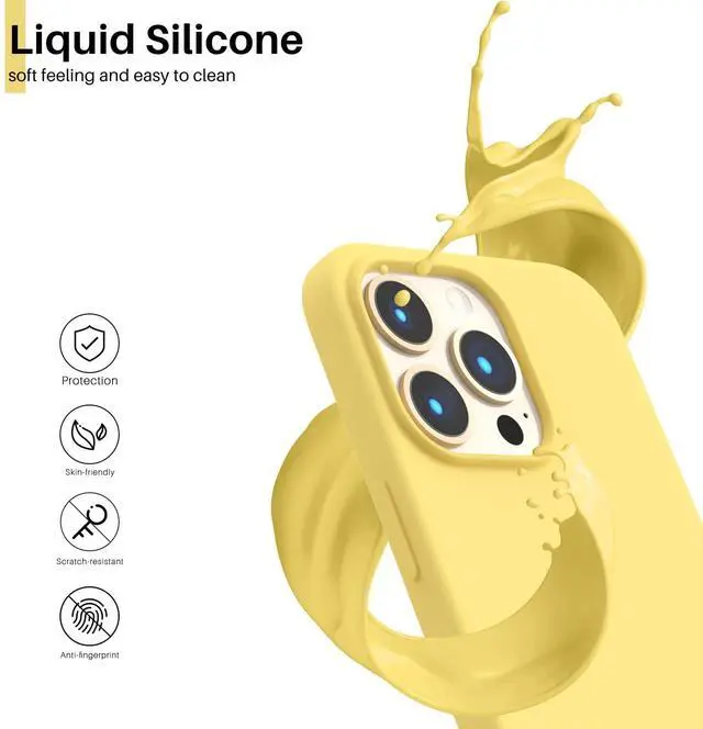 Alt view image 3 of 6 - Compatible with iPhone 13 Pro Case 6.1, Slim Liquid Silicone 3 Layers Full Covered Soft Gel Rubber Case Cover 6.1 inch-Lemon Yellow