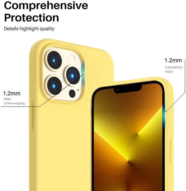 Alt view image 4 of 6 - Compatible with iPhone 13 Pro Case 6.1, Slim Liquid Silicone 3 Layers Full Covered Soft Gel Rubber Case Cover 6.1 inch-Lemon Yellow
