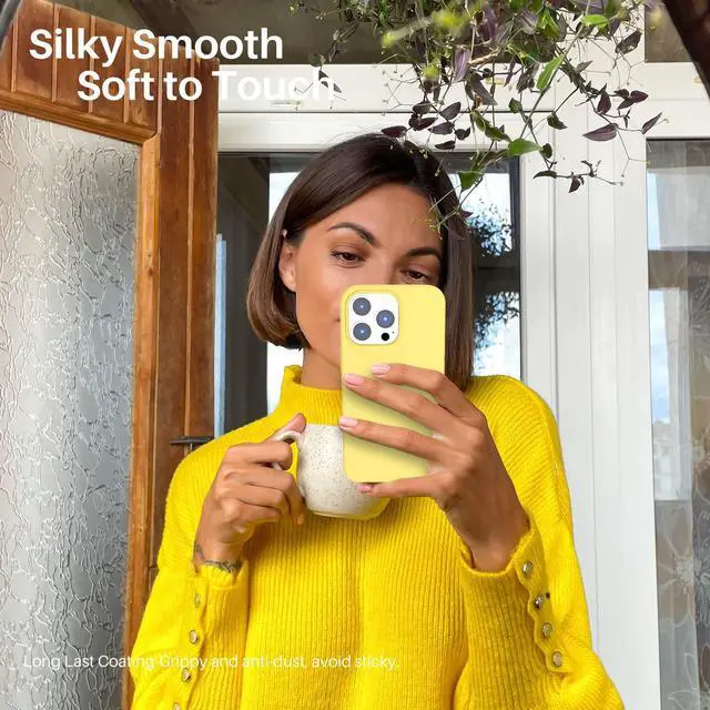 Alt view image 6 of 6 - Compatible with iPhone 13 Pro Case 6.1, Slim Liquid Silicone 3 Layers Full Covered Soft Gel Rubber Case Cover 6.1 inch-Lemon Yellow