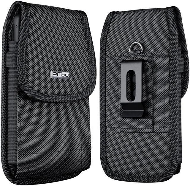 Main image of Nylon Holster for Large iPhone Plus, Pro Max Models 17 16 15 14 13 12 11 Xs, Samsung Galaxy Plus S25+ S24+ S23+ S22+, Cell Phone Belt Holder Case with Clip, Pouch Fits Protective Cover, Black