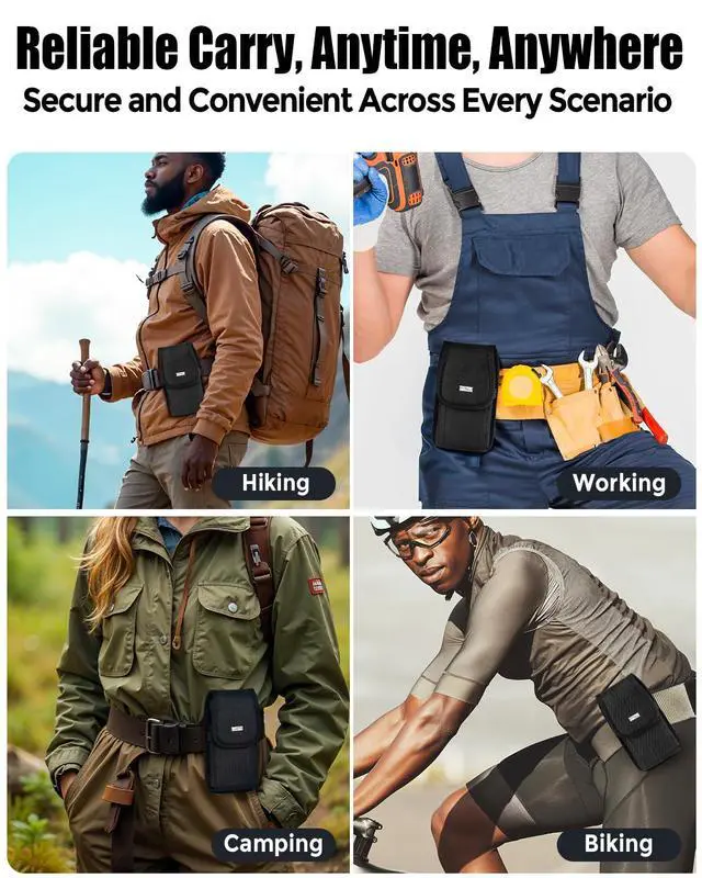 Alt view image 4 of 6 - Nylon Holster for Large iPhone Plus, Pro Max Models 17 16 15 14 13 12 11 Xs, Samsung Galaxy Plus S25+ S24+ S23+ S22+, Cell Phone Belt Holder Case with Clip, Pouch Fits Protective Cover, Black