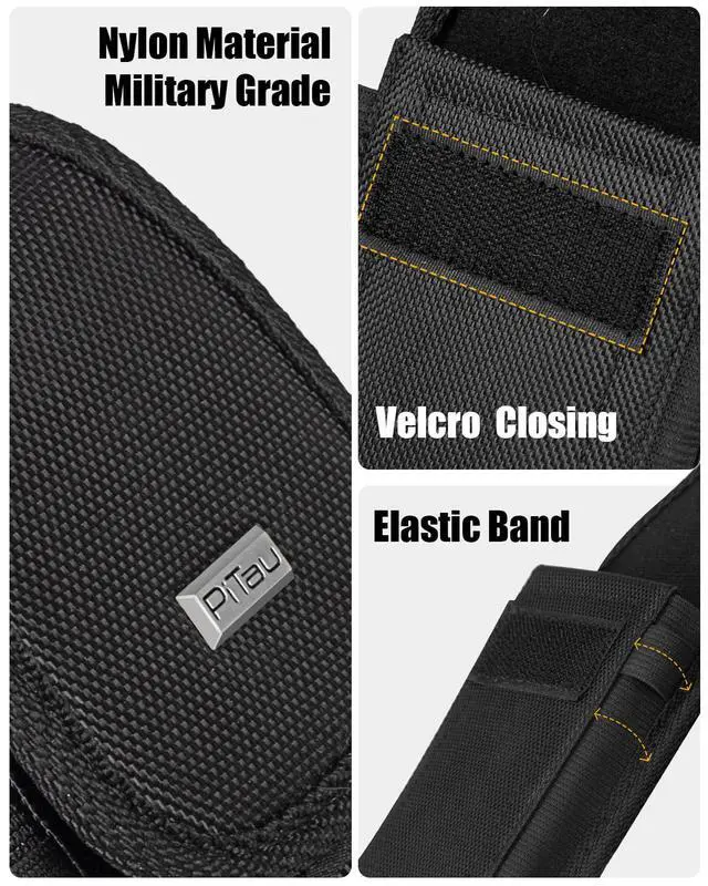 Alt view image 5 of 6 - Nylon Holster for Large iPhone Plus, Pro Max Models 17 16 15 14 13 12 11 Xs, Samsung Galaxy Plus S25+ S24+ S23+ S22+, Cell Phone Belt Holder Case with Clip, Pouch Fits Protective Cover, Black