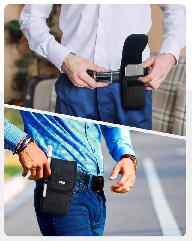 Alt view image 6 of 6 - Nylon Holster for Large iPhone Plus, Pro Max Models 17 16 15 14 13 12 11 Xs, Samsung Galaxy Plus S25+ S24+ S23+ S22+, Cell Phone Belt Holder Case with Clip, Pouch Fits Protective Cover, Black