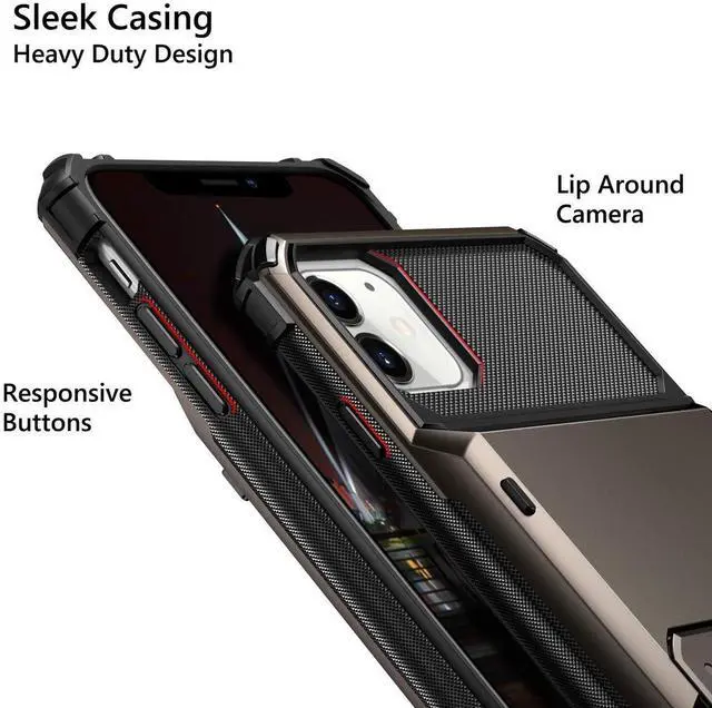 Alt view image 3 of 7 - Case for iPhone 11 Case Wallet 4-Card Holder ID Slot Flip Door Hidden Pocket Anti-Scratch Dual Layer Hybrid TPU Bumper Armor Protective Hard Shell Back Cover for iPhone 11 6.1 inch Gun Metal