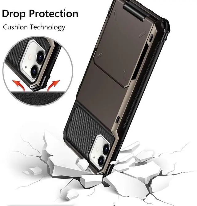 Alt view image 5 of 7 - Case for iPhone 11 Case Wallet 4-Card Holder ID Slot Flip Door Hidden Pocket Anti-Scratch Dual Layer Hybrid TPU Bumper Armor Protective Hard Shell Back Cover for iPhone 11 6.1 inch Gun Metal