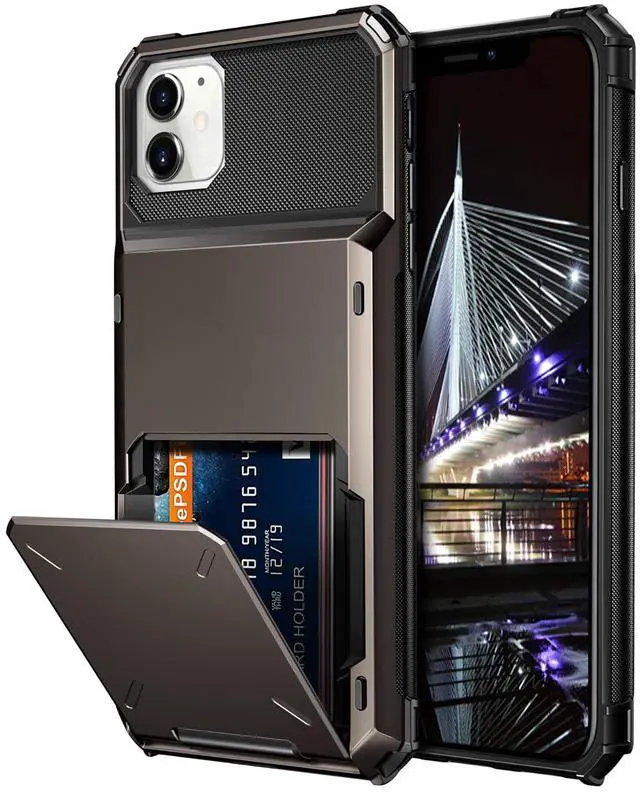Main image of Case for iPhone 11 Case Wallet 4-Card Holder ID Slot Flip Door Hidden Pocket Anti-Scratch Dual Layer Hybrid TPU Bumper Armor Protective Hard Shell Back Cover for iPhone 11 6.1 inch Gun Metal