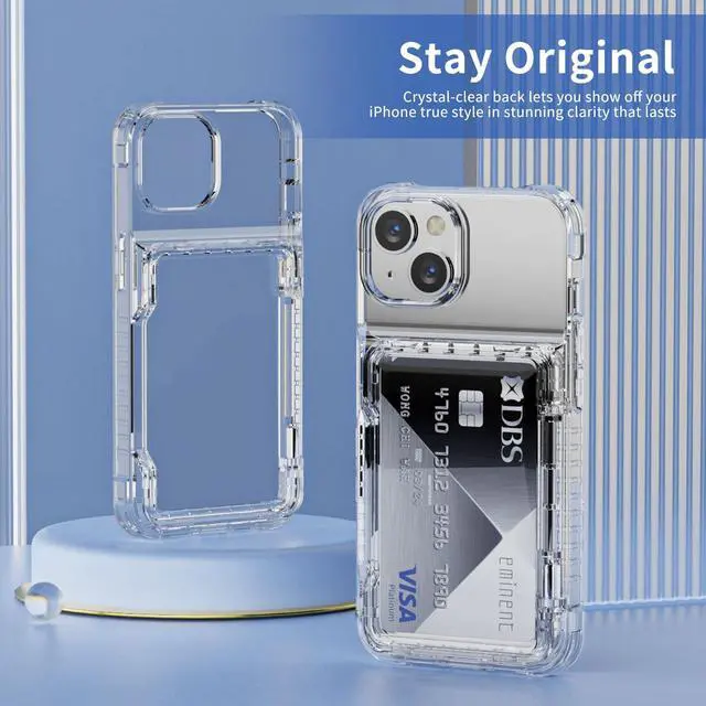 Alt view image 4 of 7 - for iPhone 15 Plus Case Wallet iPhone 14 Plus Case Clear Protective Case Credit Card Holder Heavy Duty Shockproof Anti-Scratch Anti-Yellow Cover for iPhone 14 Plus 15 Plus 6.7 inch Transparent