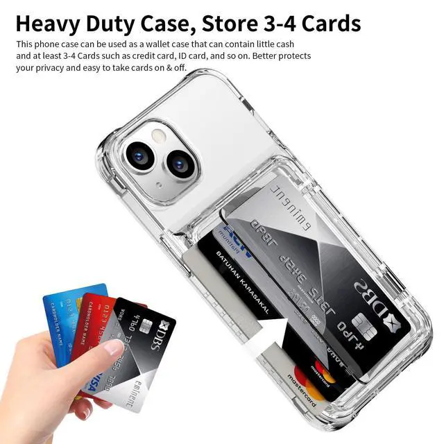 Alt view image 3 of 7 - for iPhone 15 Plus Case Wallet iPhone 14 Plus Case Clear Protective Case Credit Card Holder Heavy Duty Shockproof Anti-Scratch Anti-Yellow Cover for iPhone 14 Plus 15 Plus 6.7 inch Transparent