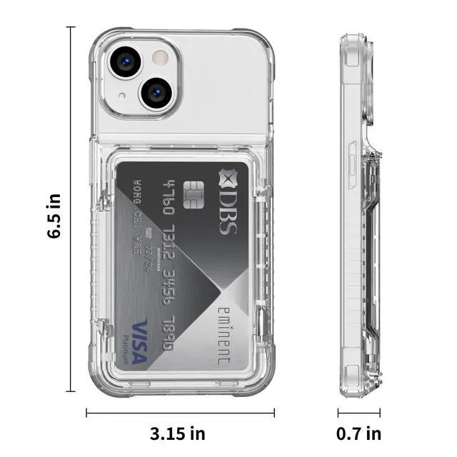Alt view image 6 of 7 - for iPhone 15 Plus Case Wallet iPhone 14 Plus Case Clear Protective Case Credit Card Holder Heavy Duty Shockproof Anti-Scratch Anti-Yellow Cover for iPhone 14 Plus 15 Plus 6.7 inch Transparent