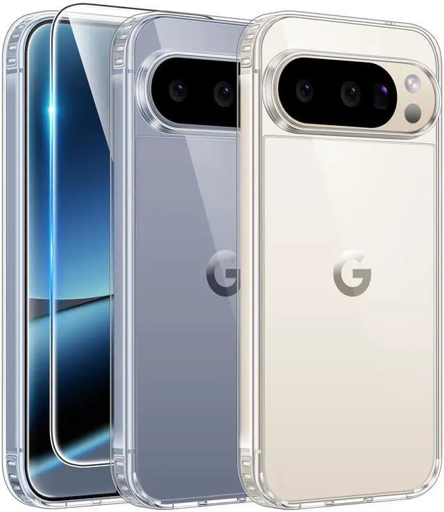 Main image of for Google Pixel-10-Pro XL Case: Clear Pixel 9 Pro XL Phone Cases with Screen Protector Slim Rugged Cell Cover Transparent Anti Yellowing Shockproof Protective (Clear)
