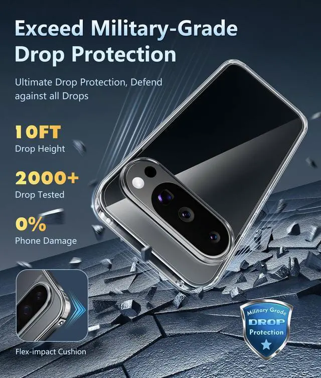 Alt view image 3 of 7 - for Google Pixel-10-Pro XL Case: Clear Pixel 9 Pro XL Phone Cases with Screen Protector Slim Rugged Cell Cover Transparent Anti Yellowing Shockproof Protective (Clear)
