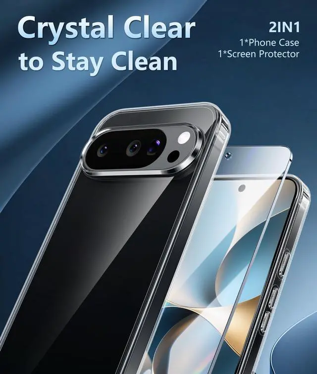 Alt view image 5 of 7 - for Google Pixel-10-Pro XL Case: Clear Pixel 9 Pro XL Phone Cases with Screen Protector Slim Rugged Cell Cover Transparent Anti Yellowing Shockproof Protective (Clear)