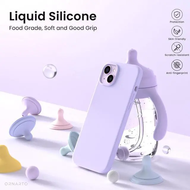 Alt view image 3 of 7 - Compatible with iPhone 14 Plus Case 6.7, Slim Liquid Silicone 3 Layers Full Covered Soft Gel Rubber Phone Case Protective Cover 6.7 Inch-Pastel Lilac