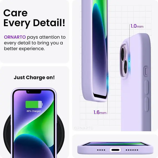 Alt view image 5 of 7 - Compatible with iPhone 14 Plus Case 6.7, Slim Liquid Silicone 3 Layers Full Covered Soft Gel Rubber Phone Case Protective Cover 6.7 Inch-Pastel Lilac