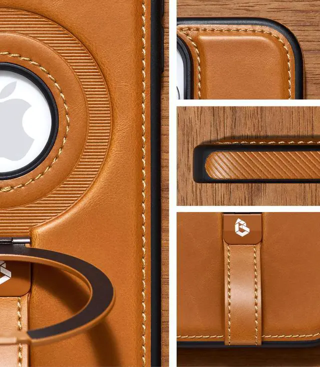 Alt view image 2 of 7 - for iPhone 16 Pro Max Leather Case with Stand, Anti-Slip Grip Ring, Fits for MagSafe (Brown, iPhone 16 Pro Max)