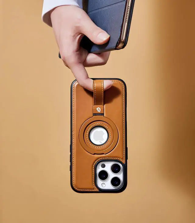 Alt view image 5 of 7 - for iPhone 16 Pro Max Leather Case with Stand, Anti-Slip Grip Ring, Fits for MagSafe (Brown, iPhone 16 Pro Max)