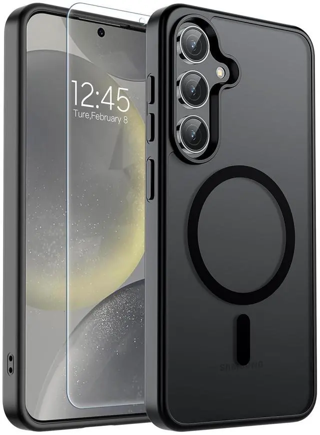 Main image of Magnetic for Samsung Galaxy S24 Case / S25 Case with Screen Protector, (Built-in Magnets) (Military Grade Drop Protection) Slim Translucent Shockproof Phone Case,Black