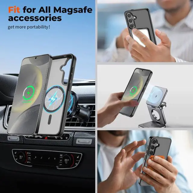 Alt view image 3 of 7 - Magnetic for Samsung Galaxy S24 Case / S25 Case with Screen Protector, (Built-in Magnets) (Military Grade Drop Protection) Slim Translucent Shockproof Phone Case,Black