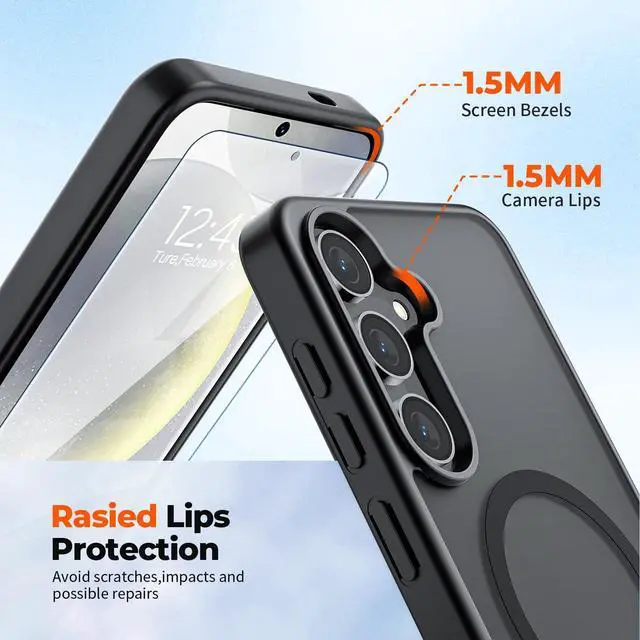 Alt view image 6 of 7 - Magnetic for Samsung Galaxy S24 Case / S25 Case with Screen Protector, (Built-in Magnets) (Military Grade Drop Protection) Slim Translucent Shockproof Phone Case,Black