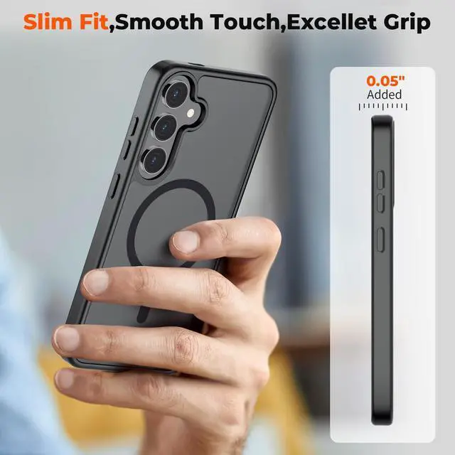 Alt view image 7 of 7 - Magnetic for Samsung Galaxy S24 Case / S25 Case with Screen Protector, (Built-in Magnets) (Military Grade Drop Protection) Slim Translucent Shockproof Phone Case,Black