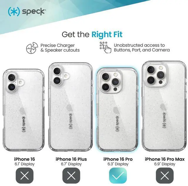 Alt view image 3 of 6 - Clear iPhone 16 Pro Case - Slim Phone Case - GemShell - Clear/Platinum Glitter