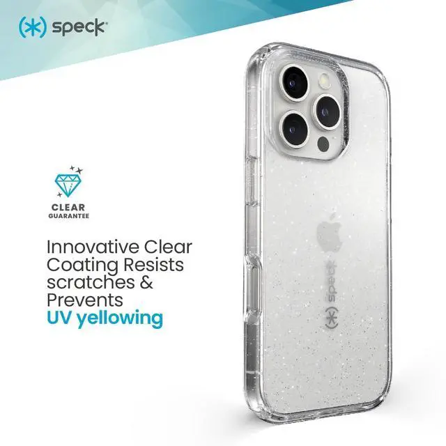 Alt view image 6 of 6 - Clear iPhone 16 Pro Case - Slim Phone Case - GemShell - Clear/Platinum Glitter