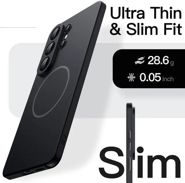 Alt view image 3 of 7 - Magnetic Slim Case for Samsung Galaxy S26 Ultra, Compatible with MagSafe, Anti-Slip Grip & Full Camera Lens Protection, Ultra-Thin Lightweight Matte Finish Phone Cover (Black)