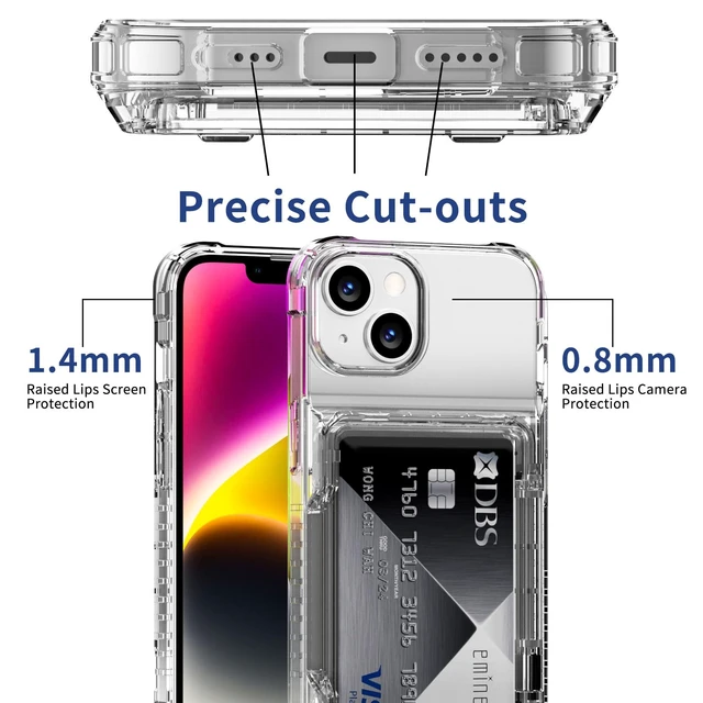 Alt view image 6 of 7 - for iPhone 14 Case Wallet for iPhone 13 Case Clear with Card Holder | ID Card Slot Transparent Cover for iPhone 14/13 6.1 inch Heavy Duty Protection Shockproof Anti-Scratch Case for Women Men