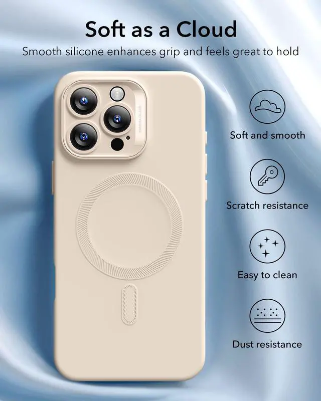 Alt view image 4 of 7 - for iPhone16 Pro Case with MagSafe, Supports Magnetic Charging, Smooth & Slim Silicone Case, Shockproof, Full Screen and Camera Protection, Soft Microfiber Lining,Light Tan