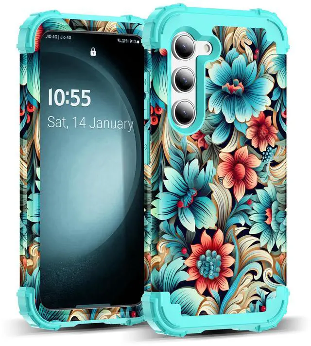 Main image of for Galaxy S23 Plus Case,3 in 1 Floral Pattern Heavy Duty Shockproof Protection Soft Silicone Rubber Bumper+Hard Plastic Hybrid Protective Cover for Samsung Galaxy S23 Plus 6.6",Blue Flower