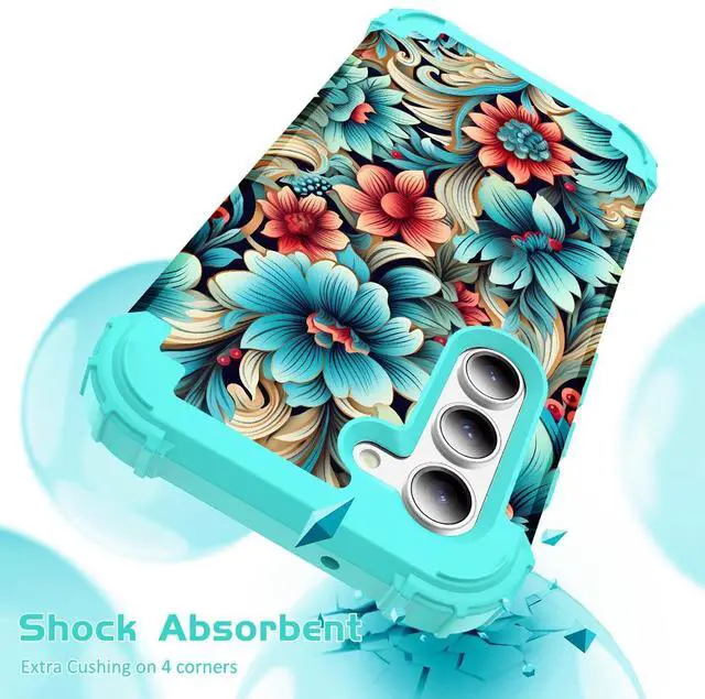 Alt view image 4 of 7 - for Galaxy S23 Plus Case,3 in 1 Floral Pattern Heavy Duty Shockproof Protection Soft Silicone Rubber Bumper+Hard Plastic Hybrid Protective Cover for Samsung Galaxy S23 Plus 6.6",Blue Flower