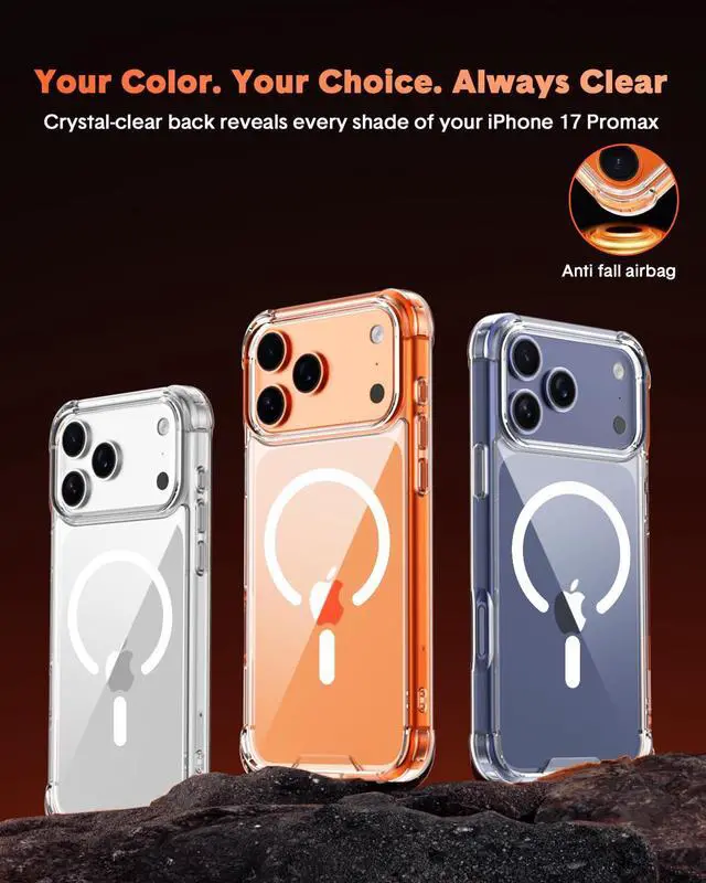Alt view image 2 of 7 - for iPhone 17 Pro Max Case with Tempered Glass Screen Protector & Lens Protector, Compatible with MagSafe, Military-Grade 4-Corner Shockproof, Magnetic & Anti-Yellowing Clear Case