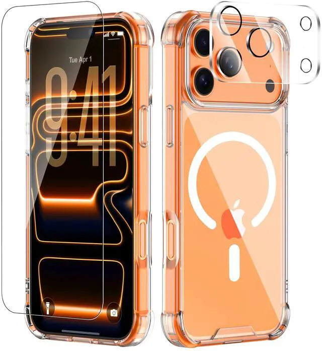 Main image of for iPhone 17 Pro Max Case with Tempered Glass Screen Protector & Lens Protector, Compatible with MagSafe, Military-Grade 4-Corner Shockproof, Magnetic & Anti-Yellowing Clear Case