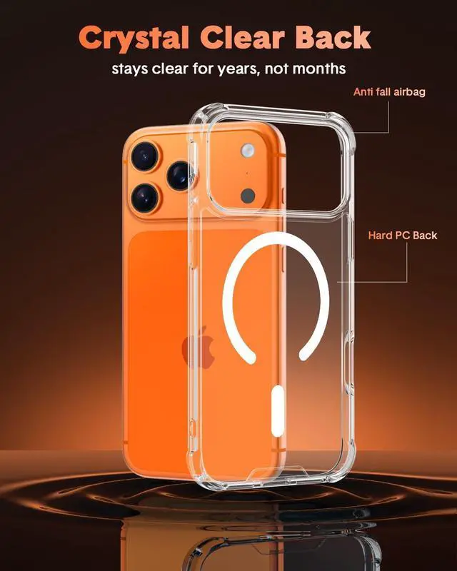 Alt view image 6 of 7 - for iPhone 17 Pro Max Case with Tempered Glass Screen Protector & Lens Protector, Compatible with MagSafe, Military-Grade 4-Corner Shockproof, Magnetic & Anti-Yellowing Clear Case