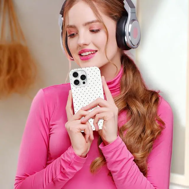Alt view image 6 of 6 - for iPhone 16 Pro Case Cute Polka Dot Aesthetic Design Simple Cover 6.3", Thin Slim Anti-Scratch Soft TPU Bumper Shockproof Rubber Protective Phone Cases for Women Girls Girly Boys, White