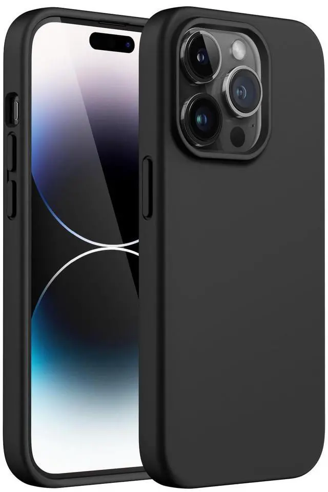 Main image of Silicone Case for iPhone 14 Pro 6.1-Inch, Silky-Soft Touch Full-Body Protective Phone Case, Shockproof Cover with Microfiber Lining (Black)