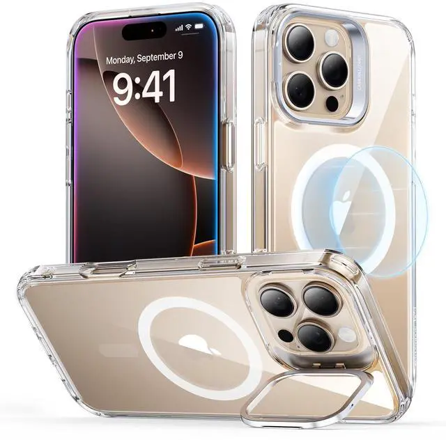 Main image of for iPhone 16 Pro Max Case, Compatible with MagSafe, Military-Grade Protective Case, Built-in Stash Stand Phone Case, Scratch-Resistant Back Cover, Classic Series, Clear