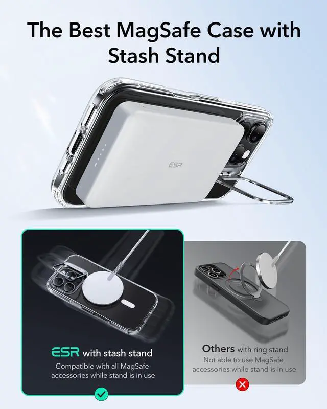 Alt view image 3 of 7 - for iPhone 16 Pro Max Case, Compatible with MagSafe, Military-Grade Protective Case, Built-in Stash Stand Phone Case, Scratch-Resistant Back Cover, Classic Series, Clear