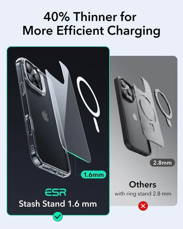 Alt view image 5 of 7 - for iPhone 16 Pro Max Case, Compatible with MagSafe, Military-Grade Protective Case, Built-in Stash Stand Phone Case, Scratch-Resistant Back Cover, Classic Series, Clear