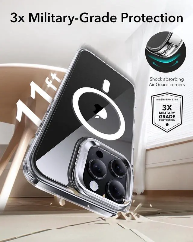 Alt view image 7 of 7 - for iPhone 16 Pro Max Case, Compatible with MagSafe, Military-Grade Protective Case, Built-in Stash Stand Phone Case, Scratch-Resistant Back Cover, Classic Series, Clear