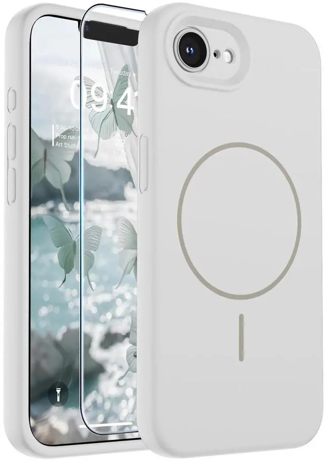 Main image of Magnetic for iPhone 17e Case/iPhone 16e Case, Compatible with MagSafe, Full Camera Protection with Screen Protector, Silicone Shockproof Phone Cover with Soft Microfiber Lining,White