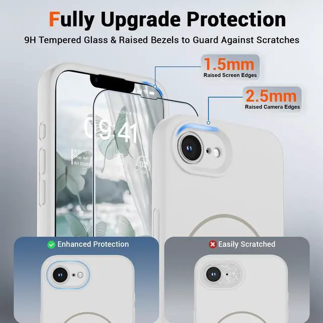 Alt view image 5 of 7 - Magnetic for iPhone 17e Case/iPhone 16e Case, Compatible with MagSafe, Full Camera Protection with Screen Protector, Silicone Shockproof Phone Cover with Soft Microfiber Lining,White